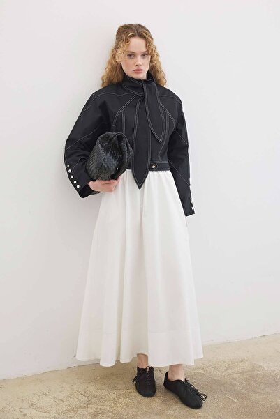 Hooopstore Short Black Jacket with Scarf Tie