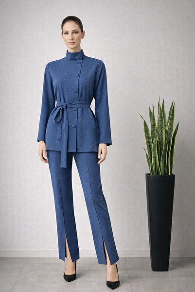 ossons Stylish Suit with Stone Detail and Belt
