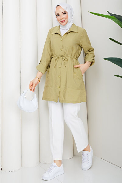 Pamuk Butik Women's Waist Tunneled Pocketed Shirt