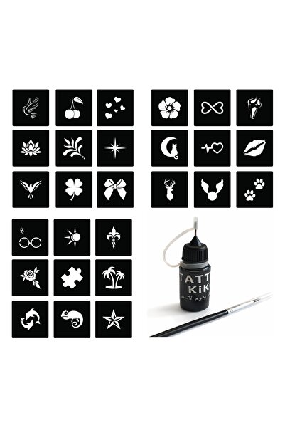 Airbrush Tattoo Kalem Uçlu Geçici Dövme Boyası Şablon ve Fırça Hediyeli Mini 1