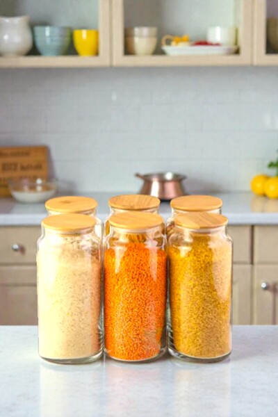 Denia Home |   Large |   6-Piece Vacuum Bamboo Lid Large Size 1300ml Jar Set