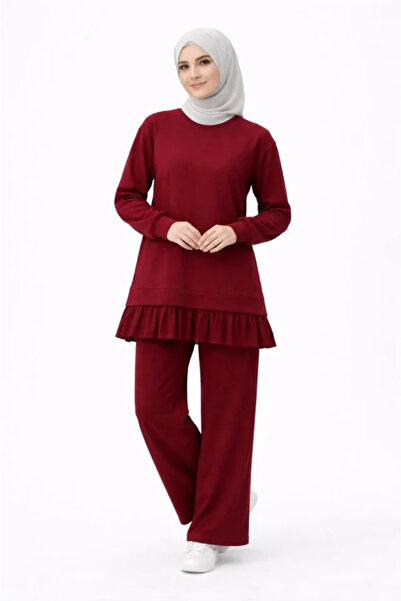 modaserdem Osy Modal Soft Textured Hijab Pleated Set Long Tunic Pants Double ...