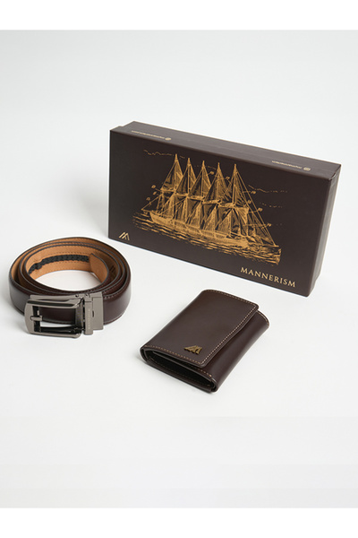 Mannerism The Heirloom Leather Gift Set – Belt & Wallet · Mahogany / Dark Brown