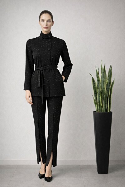 ossons Stylish Suit with Stone Detail and Belt