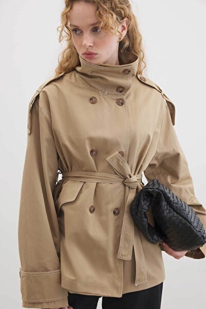 Hooopstore Geniş Yaka Camel Trençkot