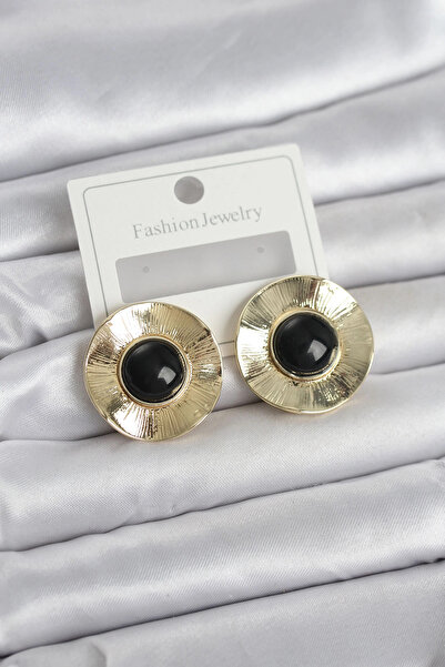 CT STONES Mey Import ®   Vintage Model Black Gold Color Brass Women's Earrings