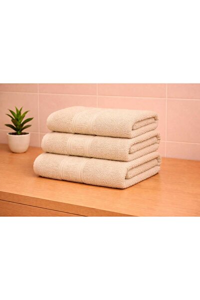 OEM Set 3 prosoape de baie Crem din Bumbac 100% cu model grecesc, 70x130 cm, ...