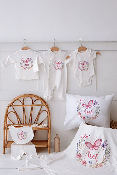 Lilabio %100 Organik Isme Özel Isimli 10lu Hastane Çıkışı Çelenk Kelebek