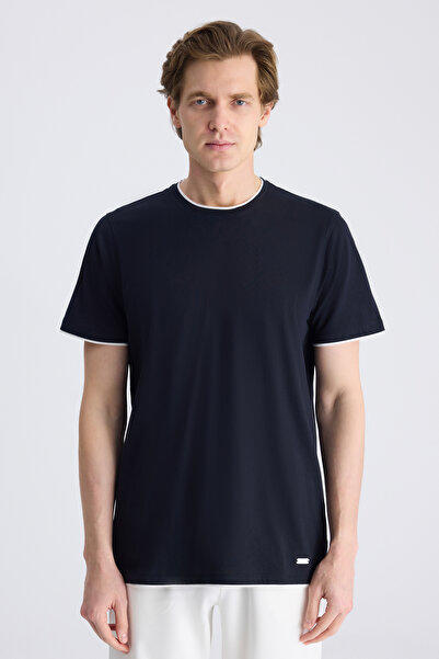 D'S Damat Ds Damat Regular Fit Navy Blue Plain 100% Cotton T-Shirt