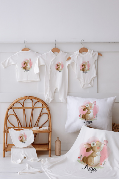 Lilabio %100 Organik Isme Özel Isimli 10lu Hastane Çıkışı Kelebek Tavşan