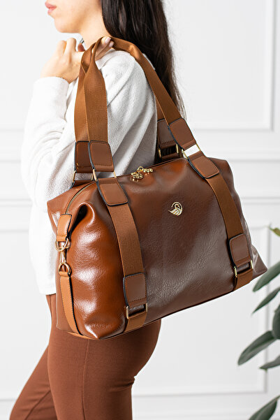 Çanta Trend Taba Unisex Soft Faux Leather Casual Hand Shoulder Sports Bag 42*33