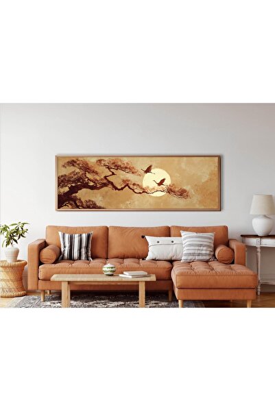 woodhomeworks Tek Parça Gerçek Ahşap Yatay Panorama Çerçeveli Tablo turna diyarı