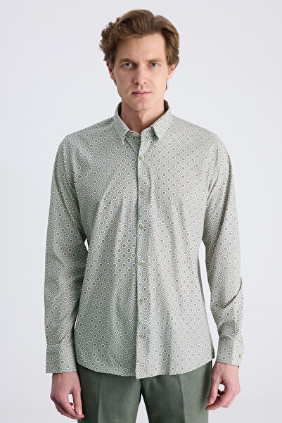 Twn Slim Fit Beige Printed Shirt