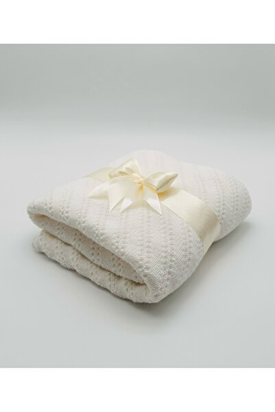 MOOKODI Knitted blanket lined with cocolino - white with cream pamplica