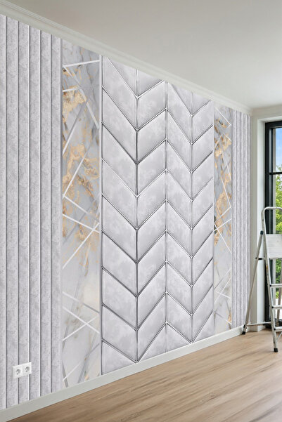 MİRAZAWALL Premium Chevron Desenli Işıltı Efektli Tasarım Tek Parça Tekstil D...