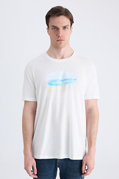 D'S Damat Tricou Ds Damat Regular Fit Ecru Uni, 100% bumbac