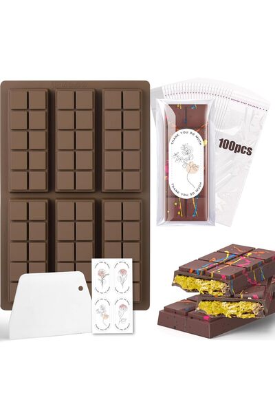 Other Silicone Chocolate Mold - 6 Deep Tablets, Set with Spatula, Bags and St...