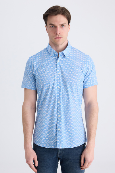 Twn Slim Fit Blue Printed Easy Iron Shirt