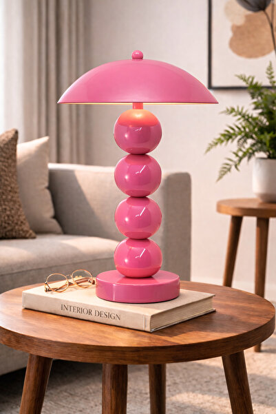 Natiorj Pilli 4 Top Pembe Model Masa Lambası Cafe Salon Yatak Odası Aç Kapa Ç...