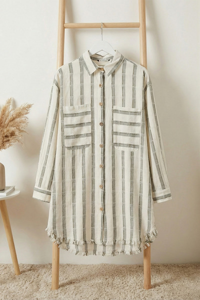 FERHEL Women's Skirt with Tassels, Stripes and Pockets, Shirt Tunic