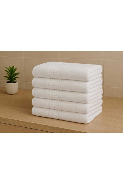 OEM Set 5 prosoape de baie Alb din Bumbac 100% cu model grecesc, 70x130 cm, 4...