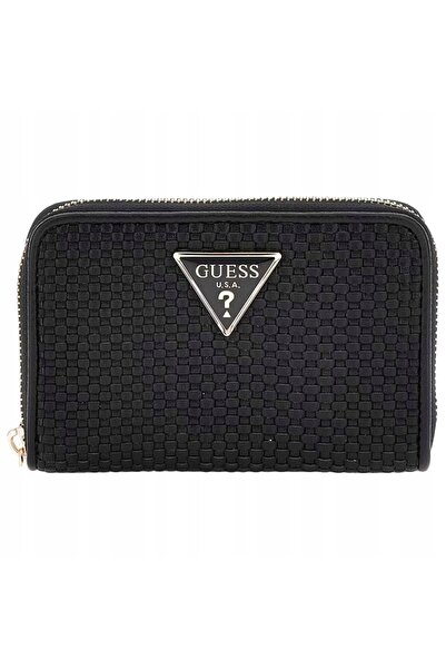 Guess Women's Wallet Small Black Openwork Braided Pattern Medium Logo