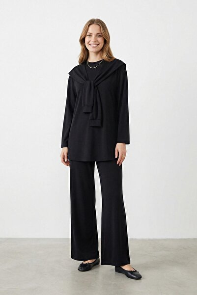 Puane Women's Crew Neck Relaxed Fit Trouser Suit - 14460Tks - Black