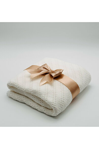 MOOKODI Knitted blanket lined with cocolino - white with brown pamplica