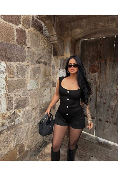 sportiness Stone Drop Button Detailed Double Layered Jumpsuit