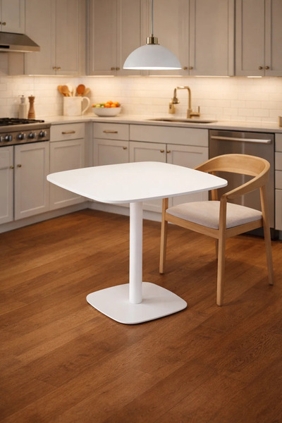 MARIA HOMES Elegant White Square Cafe Table 80x80cm Modern Dining Table with ...