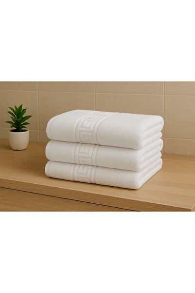 OEM Set of 3 White 100% Cotton Bath Towels with Patterned , 50x90 cm, 400 gra...