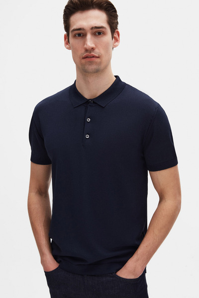 D'S Damat Ds Damat Slim Fit Navy Blue Plain Knit Summer Rayon Knitwear T-Shirt