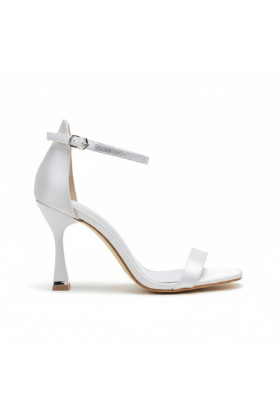 LİLLA Women's Blunt Toe Silver Satin High Heeled Evening Dress Shoes