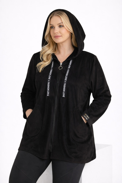 Butik Ayseba Women's Slim Corduroy Zipper Hooded Jacket