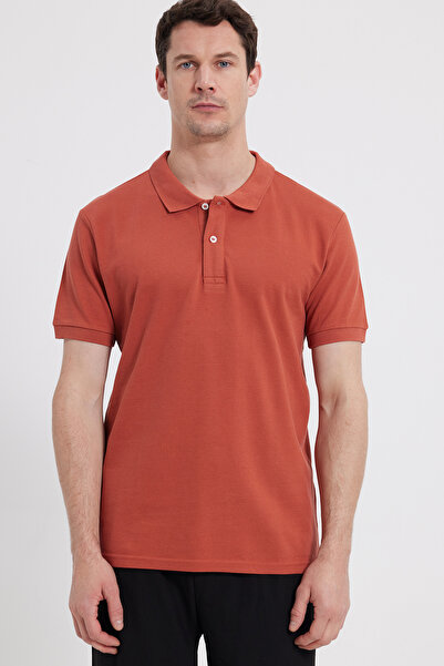 Tudors Men's Slim Fit Slim Fit 100% Cotton Orange Polo Neck T-Shirt