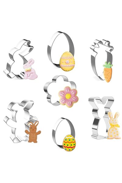 Other Easter Cookie Mold Set - Stainless Steel, 7 Pieces, Rabbit and Egg, Silver