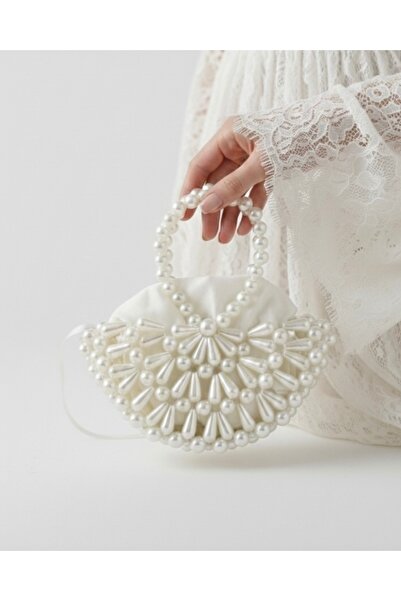 Visal Atelier El Yapımı İncili Saten Gelin Çantası, Nikah ve Özel Gün El Çant...