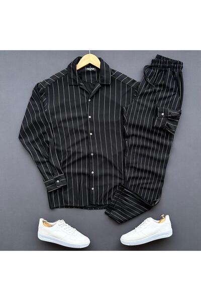 THEGENTMAN Crepe Fabric Striped Shirt Pants Set