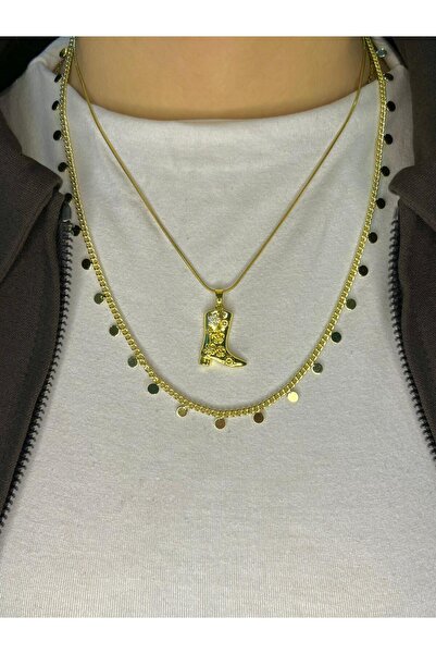 D&Z ACCESSORİES 2'li Vintage Görünümlü Kolye Seti |Zarif İşlemeli Kovboy Botu...