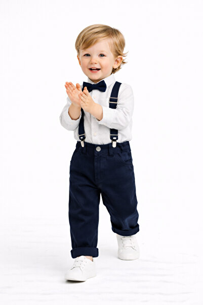 Chicsy Baby Erkek Bebek Askılı Pantolon Takım Papyonlu Şık Çocuk Kombin