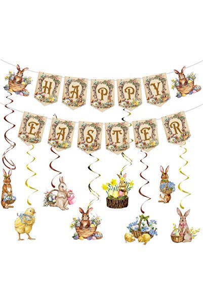 Other Set Decoratiuni de Paste - Banner Happy Easter, Iepurasi si Spirale - C...