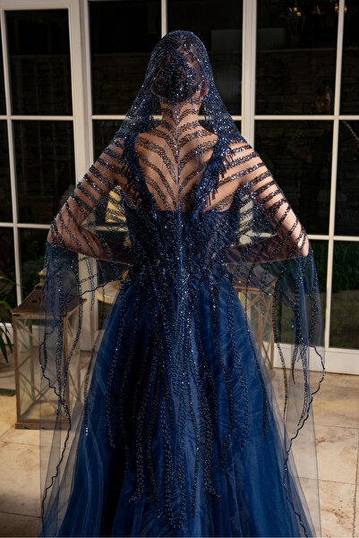 Simay Aksesuar Gelin Duvağı , Nikah, Gelin Duvak, Lacivert Kına Duvağı 2,3 Mt