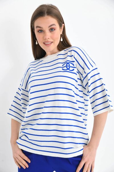 Park Karon Women's Crew Neck Striped Casual Knitwear Sweater 10133