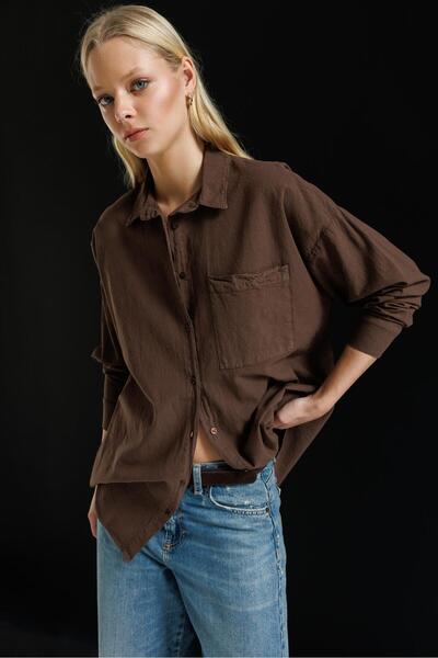 Mixray 4820 women's basic painted hem shirt - coffee