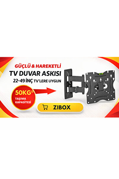 Zibox 22-49 İnç Hareketli TV Duvar Askı Aparatı 50 Kg Taşıma Kapasiteli