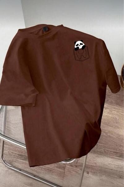 Oksit Cepte Panda Printed Oversize Unisex Cotton T-Shirt Oversized Large Size...