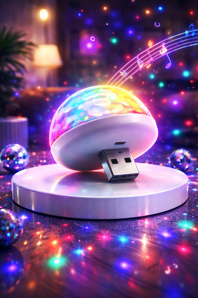 COCEM USB Mini Disko Topu RGB 7 Renk Ses Duyarlı Araç İçi LED Parti Işığı