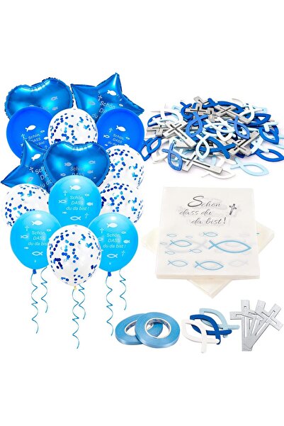 Other Communion Decoration Set - 60 Wooden Fishes, 40 Napkins, 14 Latex Ballo...