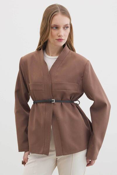 Hooopstore Leather Belt Detailed Mink Jacket