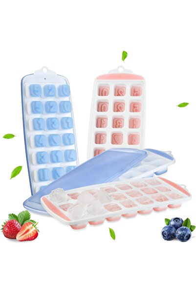 Other Set 4 Forme Gheață BEWOS - Silicon fără BPA, cu Capace - 84 Cuburi Inim...